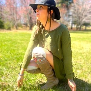 Acid Wash Long Sleeve Boho Mini Dress